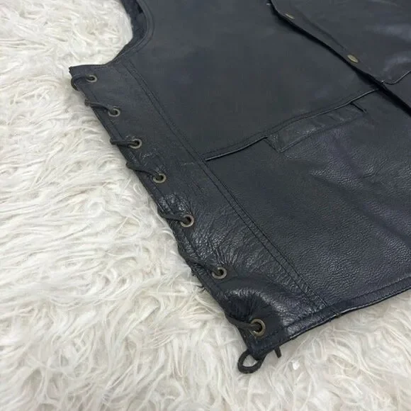 Vintage Vance Leathers Men’s Black Leather Biker Vest Maddog Patched Men’s XXL
